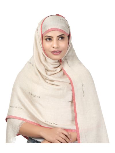 Beige Viscose Hijab With Stones