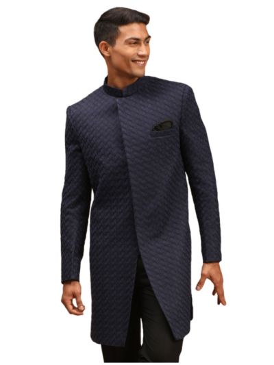 Men's Navy Blue Silk Blend Sherwani Only Top