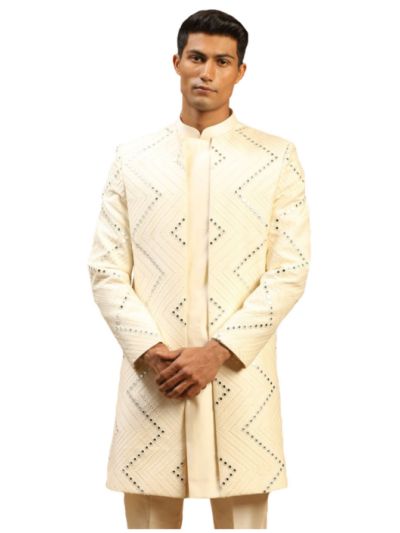Men's Cream Viscose Sherwani Only Top