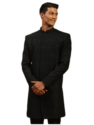 Men's Black Silk Blend Sherwani Only Top
