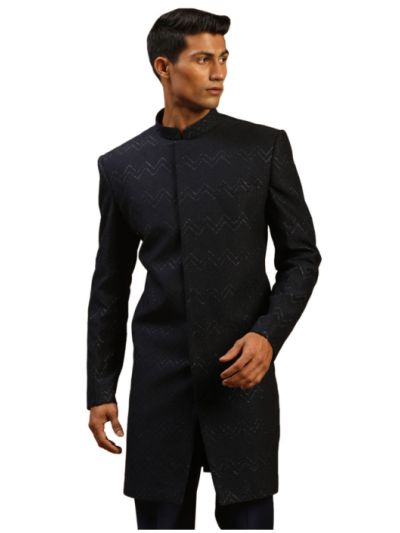 Men's Navy Blue Silk Blend Sherwani Only Top