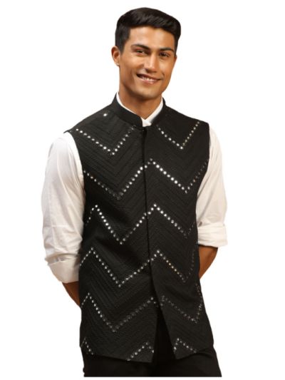 Mirror Work Chevron Pattern Chic Jacket For Men