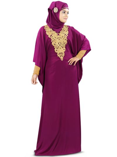 Nelam Gold Embroidered Wine Kaftan