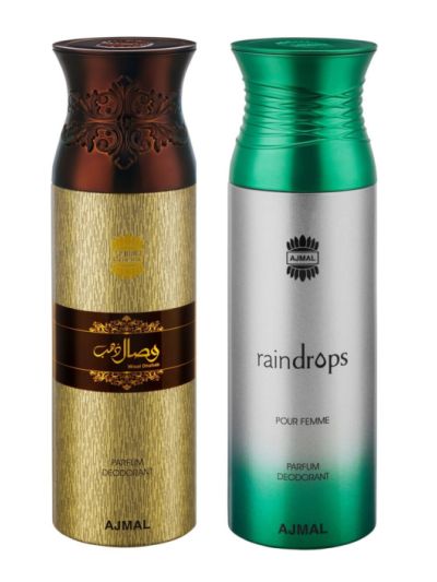 Ajmal Wisal Dhahab & Raindrops Deodorant Spray - For Men & Women ( Pack of 2)