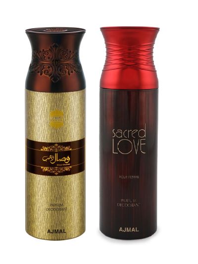 Ajmal Wisal Dhahab & Sacredlove Deodorant Spray - For Men & Women  ( Pack of 2)