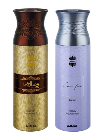 Ajmal Wisal Dhahab & Sacrifiseforher Deodorant Spray - For Men & Women ( Pack of 2)